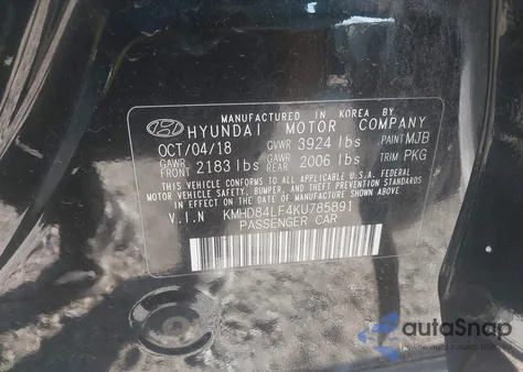 2019 Hyundai Elantra Sel/Value/Limited from USA, damaged, VIN KMHD84LF4KU785891